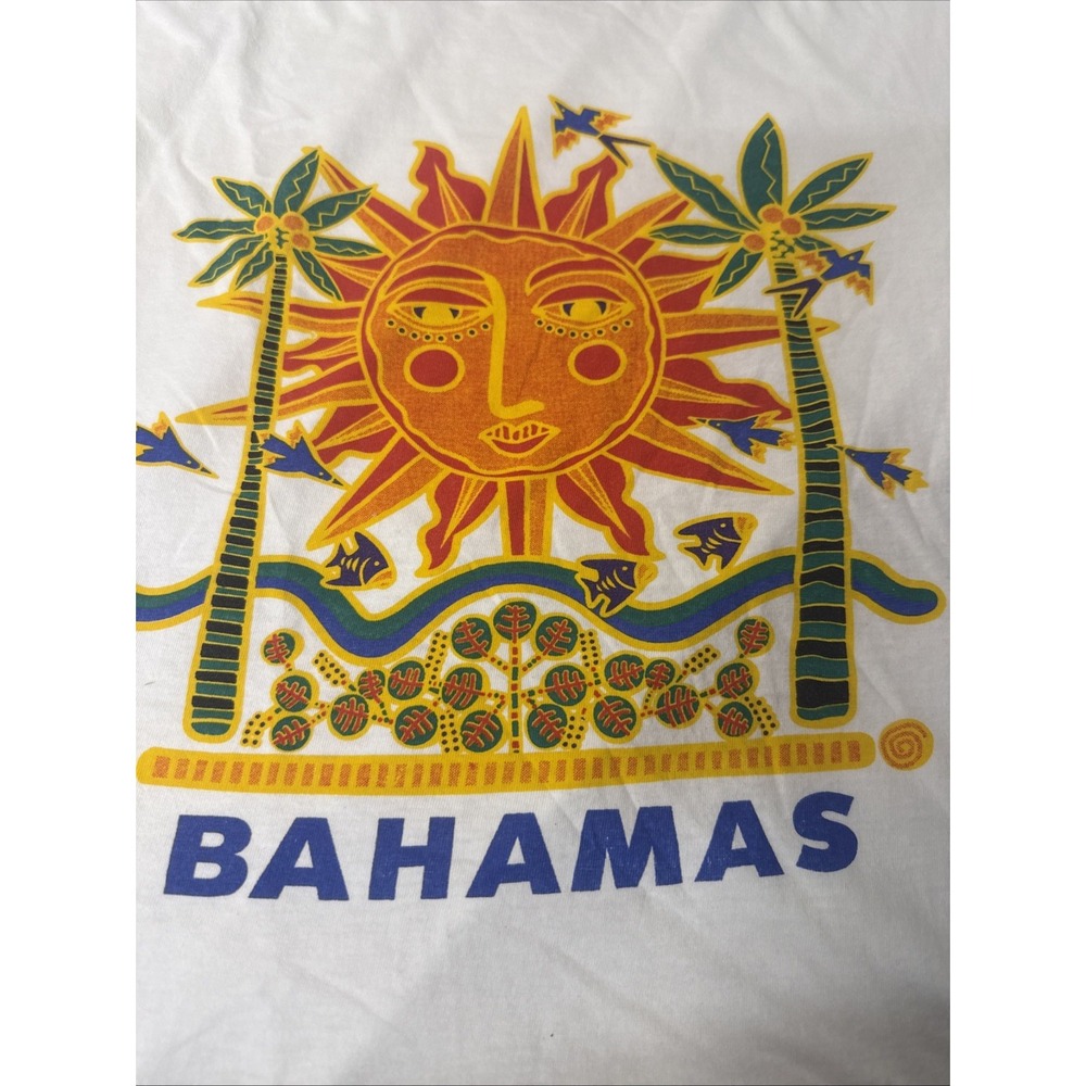 VTG Bahamas Sun God Celestial T Shirt L White 90s Y2K Tropical Graphic Tee Retro
